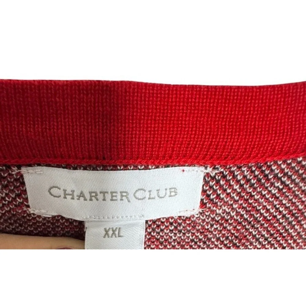 Charter Club Embellished Sweater Red Pearl Trim V Neck Womens Size XXL NWT